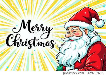 Merry Christmas text with Santa Claus. 129297615
