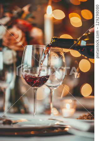 dining table glass wine closeup shot dining table glass wine closeup shot 129298080