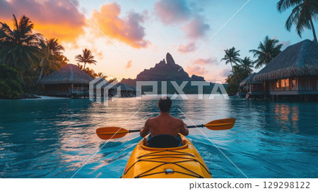 aerial view seascape sunset person foreground 129298122