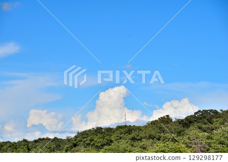 愛知縣：綠池、小畑綠地、名古屋市、夏日藍天白雲 129298177
