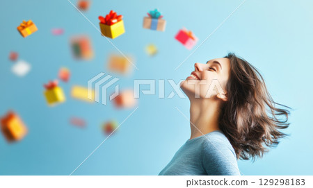 woman hair shirt eyes mouth background 129298183