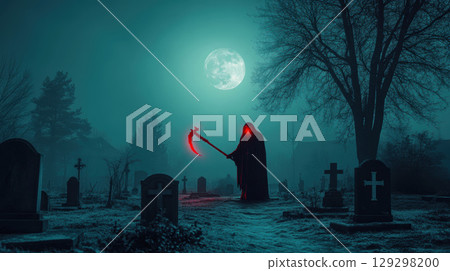 scene graveyard moon figure atmospheric center scene graveyard moon figure atmospheric center 129298200