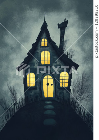 depiction stone facade door windows atmospheric 129298210