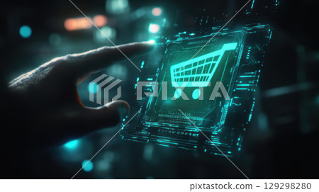 hand interface cart icon background effects 129298280