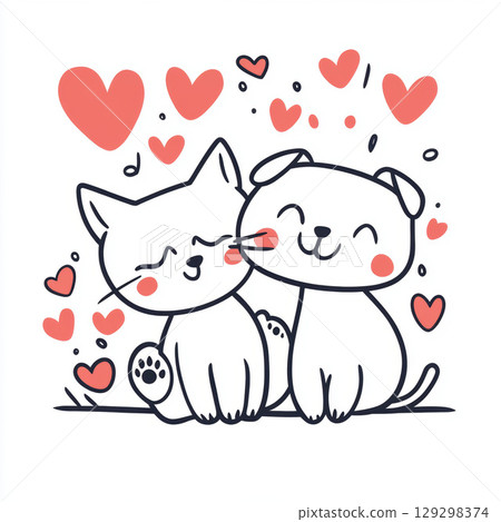 cartoon cat illustration hearts notescute love 129298374