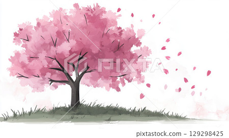 watercolor cherry blossom tree petals style 129298425
