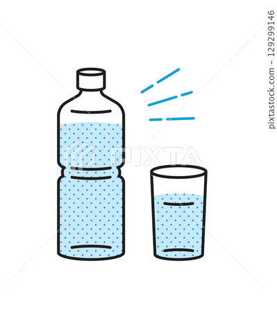 插圖材料:裝滿水的塑膠瓶和杯子 插圖材料:裝滿水的塑膠瓶和杯子 129299146