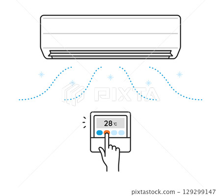Illustration material: illustration of turning on the air conditioner 129299147