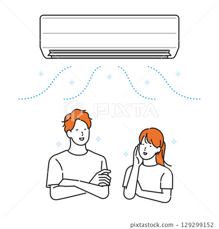 插畫素材：用冷氣降溫的年輕男女 129299152