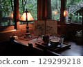 Cafe table and coffee cup in quiet nature Cafe table and coffee cup in quiet nature 129299218