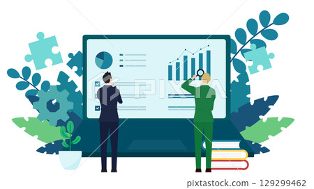 Businessman analyzing data displayed on a laptop (white) 129299462