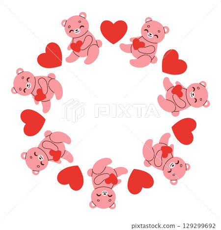 Simple valentines day circle frame. Round love themed border made of different love objects. Pink and red colors happy valentine day hand drawn banner vector isolated on white background. Simple valentines day circle frame. Round love themed border made of different love objects. Pink and red colors happy valentine day hand drawn banner vector isolated on white background. 129299692