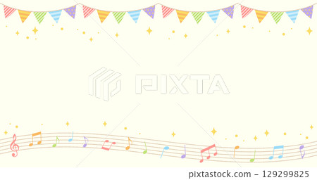 A cute musical background illustration with colorful musical notes and garlands A cute musical background illustration with colorful musical notes and garlands 129299825