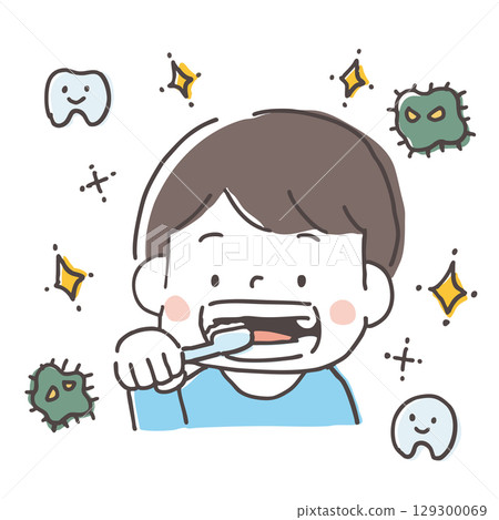 男孩刷牙手繪插畫蛀牙閃光牙刷 129300069