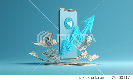 Growth graph that pops out of the smartphone screen Growth graph that pops out of the smartphone screen 129300117