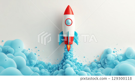 A rocket taking off on a pure white background A rocket taking off on a pure white background 129300118