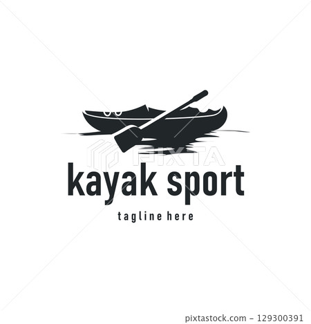 Kayak logo water sport boat design with a simple and minimalist paddle a symbol concept for rowing boat sports as a template or poster illustration Kayak logo water sport boat design with a simple and minimalist paddle a symbol concept for rowing boat sports as a template or poster illustration 129300391