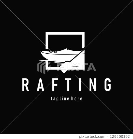 Kayak logo water sport boat design with a simple and minimalist paddle a symbol concept for rowing boat sports as a template or poster illustration 129300392
