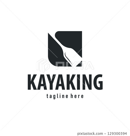 Kayak logo water sport boat design with a simple and minimalist paddle a symbol concept for rowing boat sports as a template or poster illustration 129300394
