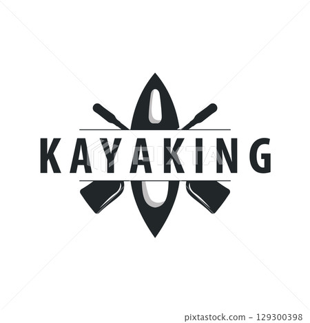 Kayak logo water sport boat design with a simple and minimalist paddle a symbol concept for rowing boat sports as a template or poster illustration Kayak logo water sport boat design with a simple and minimalist paddle a symbol concept for rowing boat sports as a template or poster illustration 129300398