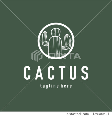 Simple cactus plant logo, desert plant line design as a decorative template design for a business brand or poster illustration 129300401
