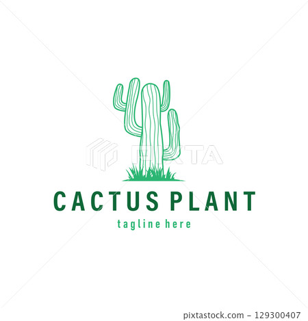Simple cactus plant logo, desert plant line design as a decorative template design for a business brand or poster illustration 129300407