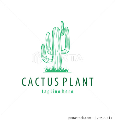 Simple cactus plant logo, desert plant line design as a decorative template design for a business brand or poster illustration 129300414