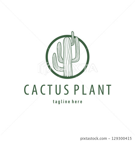 Simple cactus plant logo, desert plant line design as a decorative template design for a business brand or poster illustration 129300415