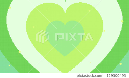 Retro 8-bit heart and star background with green glitter Retro 8-bit heart and star background with green glitter 129300493