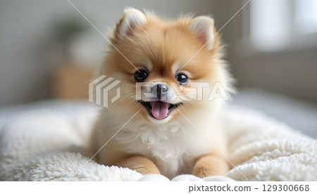 Teacup Dog With Adorable Face Indoors 129300668
