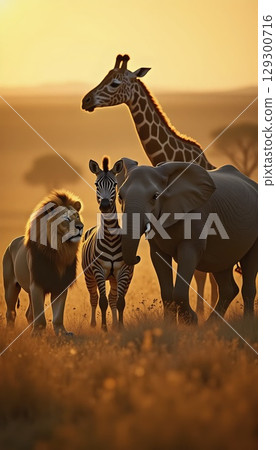 African Wildlife Animals In Golden Sunset Light 129300716