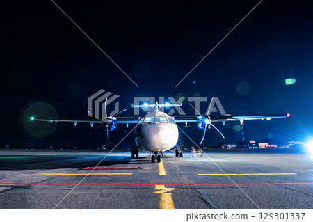 The plane stands at the airport at night 129301337