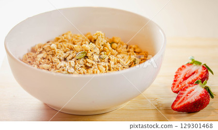 Healthy Breakfast Options Granola, Fresh Strawberries, and Charcuterie 129301468