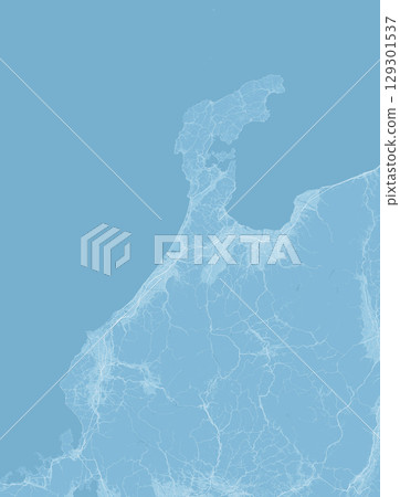 A light blue satellite photo style illustration of the Hokuriku region of Japan 129301537