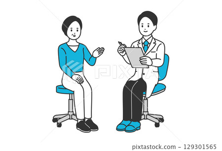 A male doctor and a middle-aged female patient conducting an interview [People vector illustration material] 129301565