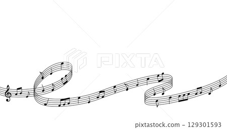 Black and white music background material, music sheet and flowing notes design 129301593