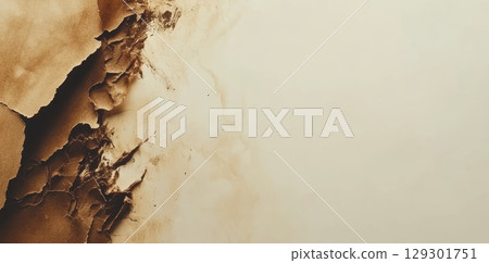 Texture of aged wall with cracks and peeling paint revealing underlying layers in natural light Texture of aged wall with cracks and peeling paint revealing underlying layers in natural light 129301751