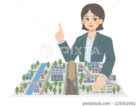 女銷售員解釋生活條件的插圖 女銷售員解釋生活條件的插圖 129302092