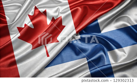 Canadian and Finnish Flags Symbolizing Unity and International Diplomacy 129302313