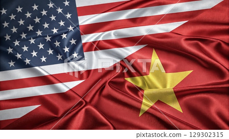 Flags of the United States and Vietnam Overlapping in Unity and Collaboration Flags of the United States and Vietnam Overlapping in Unity and Collaboration 129302315