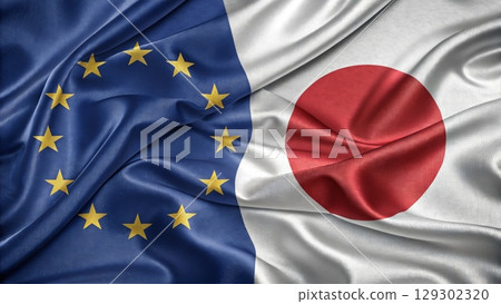 Merged Flags Representing European Union and Japan Cooperation Merged Flags Representing European Union and Japan Cooperation 129302320