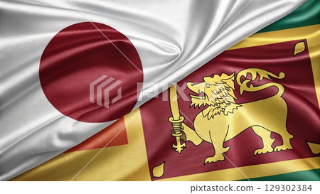 Japanese and Sri Lankan Flags Overlapping in a Symbolic Display of Unity 129302384