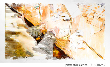 Sketch style sketch masu traditional factory factory handmade craftsman handcrafted measuring instrument technique wood wood processing machine Sketch style sketch masu traditional factory factory handmade craftsman handcrafted measuring instrument technique wood wood processing machine 129302420