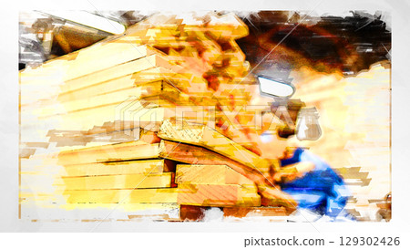 Sketch style sketch masu traditional factory factory handmade craftsman handcrafted measuring instrument technique wood wood processing machine Sketch style sketch masu traditional factory factory handmade craftsman handcrafted measuring instrument technique wood wood processing machine 129302426