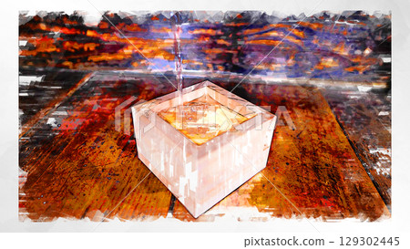 Sketch style sketch masu traditional factory factory handmade craftsman handcrafted measuring instrument technique wood wood processing machine 129302445