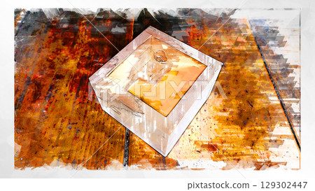 Sketch style sketch masu traditional factory factory handmade craftsman handcrafted measuring instrument technique wood wood processing machine 129302447