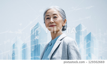 Elderly Japanese women look to the future 129302669