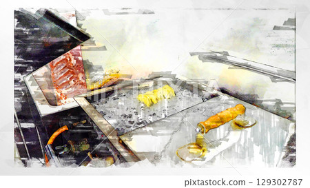 素描風格素描拉麵中式麵條日本料理美食餐點餐廳午餐 129302787