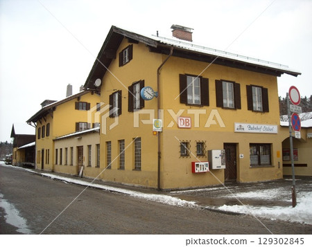 Deutsche Bahn station building in Fussen, a city in southern Germany 129302845