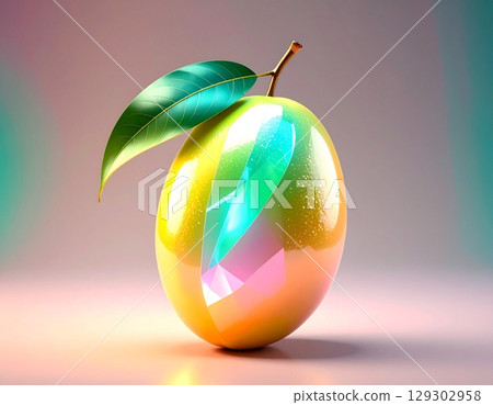 An illustration of a crystal mango with a beautiful, jewel-like luster and smooth surface. 129302958